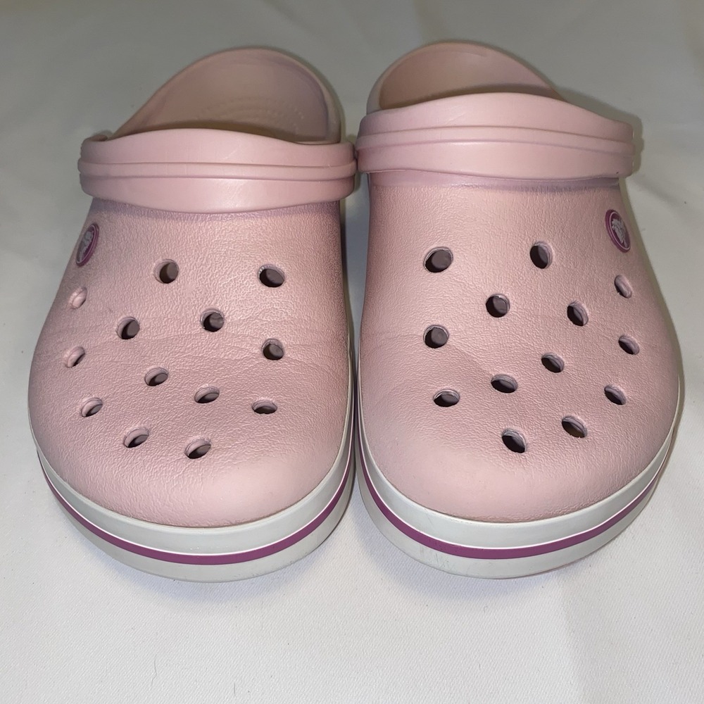 Crocs Crocband Pearl Pink/Wild Orchid White Clog Slip‎ On W7 - Picture 3 of 10